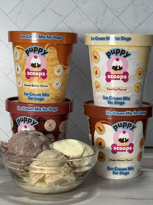 Pack, 4 4.65 oz Puppy Scoops Dog Ice Cream Mix Variety Flavors, Each Just Add Water and Freeze at Home, Powder Mix