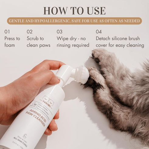 YUKIMI Premium Amino Acid Paw Cleanser with Silicone Brush for Dogs & Cats, Hypoallergenic, Hydrating, Moisturizing