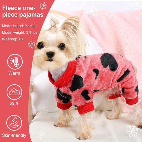 Dog Pajamas for Small Dogs, Super Soft Warm Sweater PJs, Cute Pet Clothing for Chihuahua, Yorkie, Small Love Heart Pink
