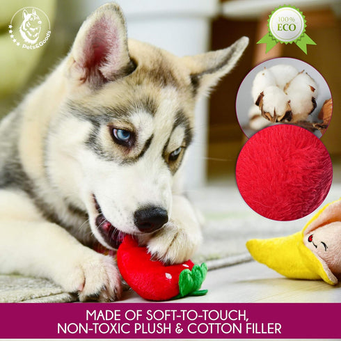Pets&Goods Plush Squeaky Chew Toys for Small Dogs, 6-Pack Fruit & Vegetable Toy Set