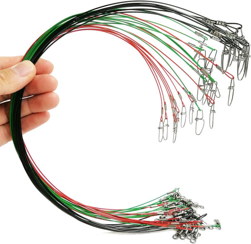 Fishing Wire Leaders for Saltwater, 30pcs Stainless Steel Line Leaders, 19" Nylon-Coated 100 LB Wire Rig