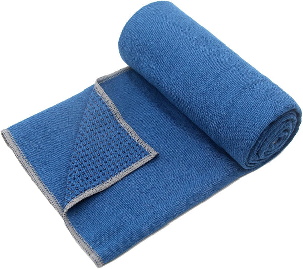 Yoga Towel, Hot Yoga Mat Towel with Grip Dots, Sweat Absorbent Non-Slip for Hot Yoga, Pilates, Workout - Steel Blue