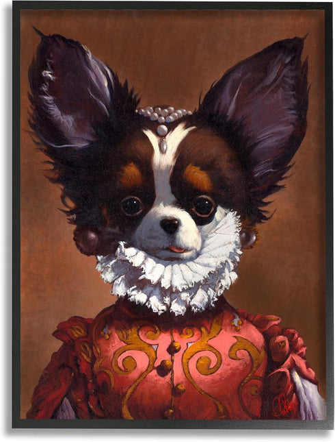 Stupell Industries Funny Royal Puppy Portrait Pet Dog Renaissance Clothing Wall Art, 16 x 20, Black Framed