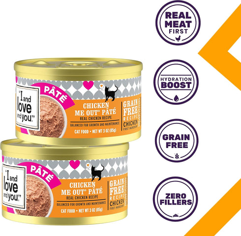I and love and you Wet Cat Food - Chicken Me Out Pâté, Grain Free, Filler Free, 3oz Pack of 24 Cans