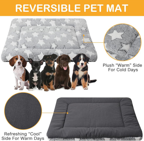 4 Pcs Dog Bed Mat, Reversible Crate Pad, Machine Washable Sleeping Mat for Small, Medium, Large Dogs (Gray, 24 x 36 x
