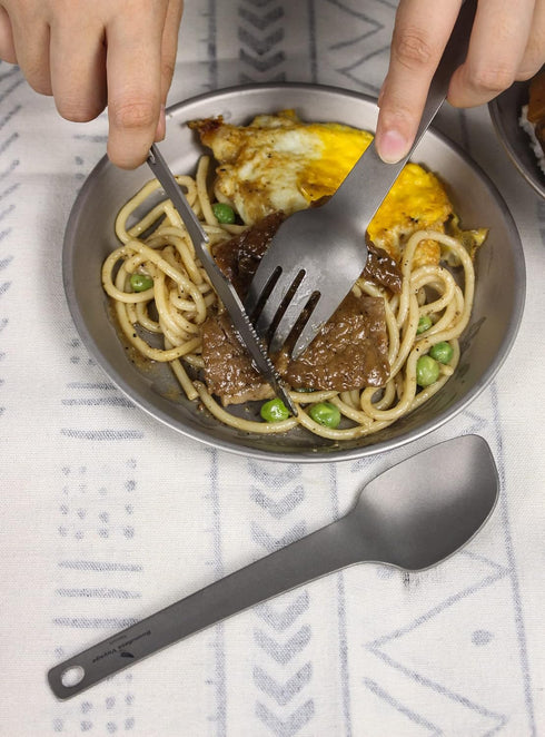 Set Ti1078T Boundless Voyage Titanium Cutlery Ultralight Utility Flatware Utensil Spoon Fork Knife in Case for Home Use