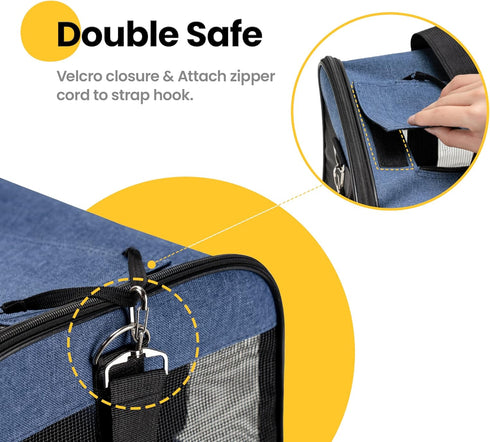 Cat Carrier Airline Approved, Soft-Sided Dog Carrier with Safety Leash, Collapsible Pet Transport Carrier for Cats,
