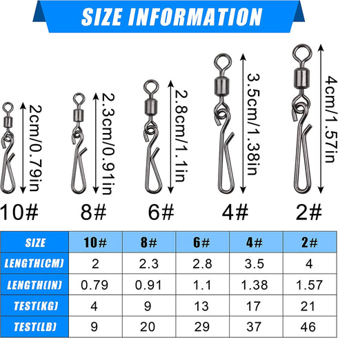 Fishing Clips Fishing Swivels Snaps Kit, 60/200pcs Quick Clips Fishing Barrel Snap Swivel Rolling Swivel with Hanging Snap Swivel Fishing Safety Snap Freshwater Saltwater Trolling Fishing Tackle