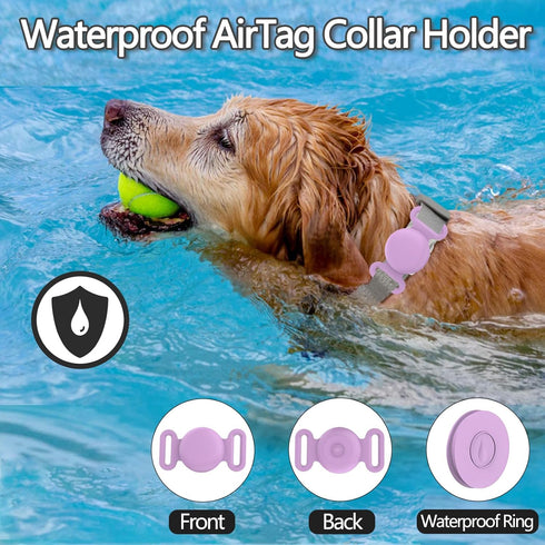 Waterproof Airtag Dog Collar Holder, Silicone Case for Apple AirTag, Anti-Lost Holder for Pet GPS Tracker (2 Pack, Pink
