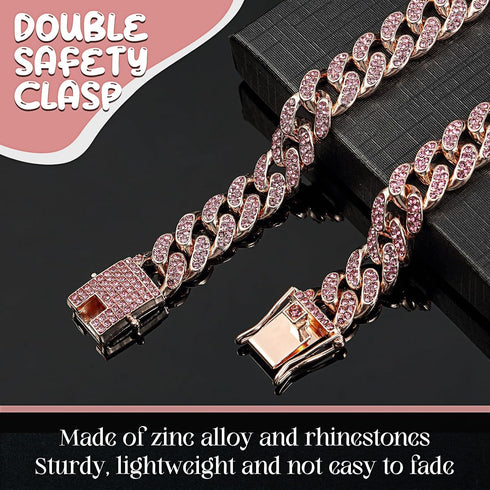 LEIFIDE Dog Cat Chain Collar, Diamond Collar 12 mm Wide for Cat Metal Small Dog, Pet Crystal Necklace Accessories (Rose