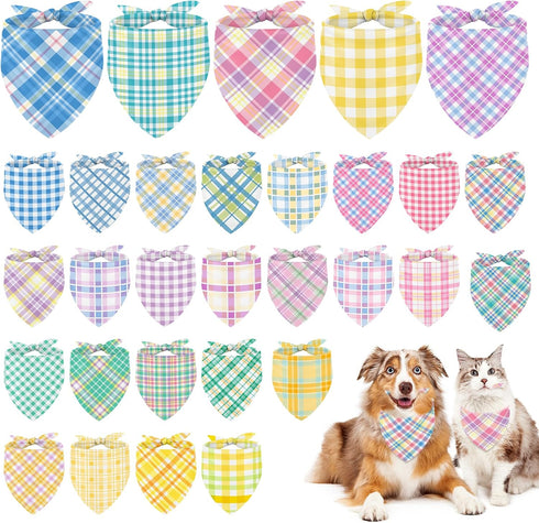 JarThenaAMCS 60Pcs Spring Dog Bandana Pastel Plaid Triangle Pet Scarf Adjustable Puppy