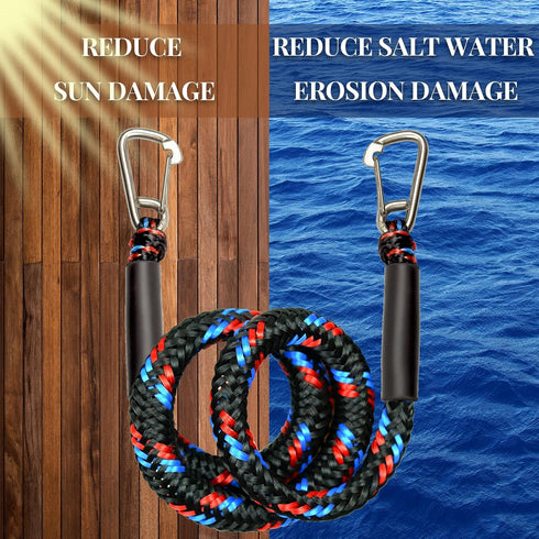 2 2-Pack Bungee Dock Line Ropes for Mooring With Stainless Steel Clip Accessories - Built-in Snubber for PWC, Kayak