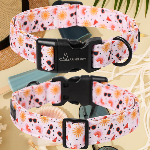 ARING PET Summer Dog Collar, Lightweight Cotton Adjustable Puppy Collars with Quick Release Buckle for Small Medium