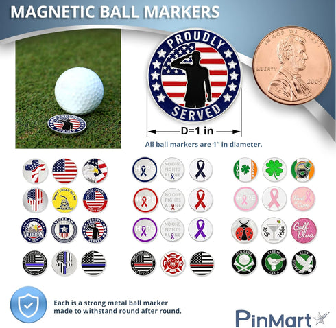 PinMart’s Mix Bundle Pack of 9 Golf Ball Markers - Golf Accessories for Men and Women – United States Eagle and American Flag Magnetic Golf Ball Markers Set of 9 Markers