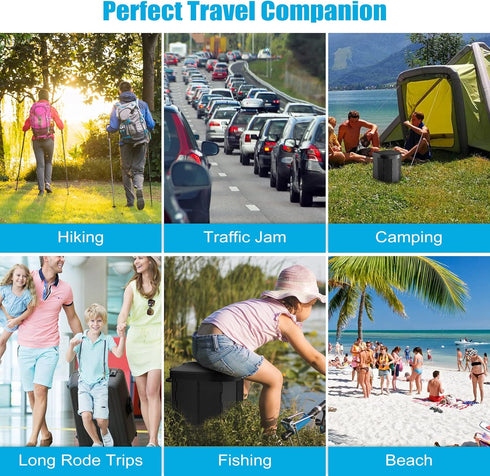 Portable Camping Toilet, Folding Toilet for Adults with Lid and Retractable Toilet Paper Holder, Waterproof Porta Potty