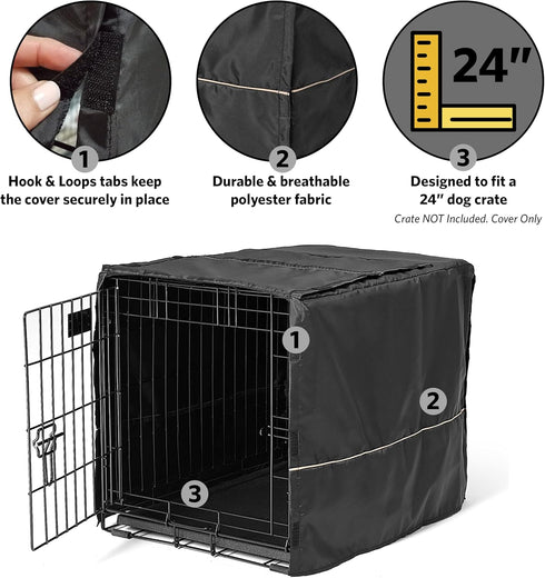 MidWest Homes for Pets Small Dog Crate Cover, Black Polyester, Fits Most 24-inch Crates, Reduces Barking & Chewing