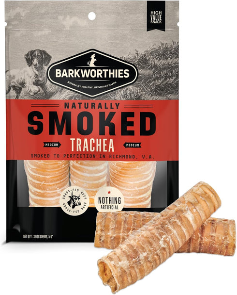 Barkworthies USA Hickory Smoked Beef Trachea, 6-inch, 3-Pack, Natural Smoked Dog Chews