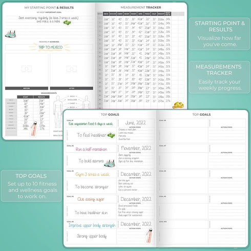 6 7x10 Clever Fox Fitness Journal PRO Daily Workout Planner with Meal Planner & Habit Tracker Gym Exercise Log Book