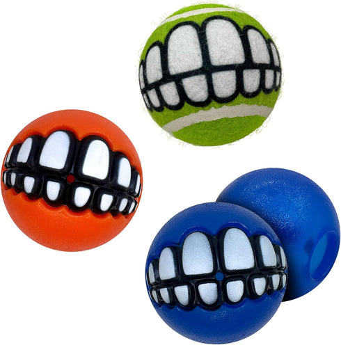 Packs (6 Pack)) KONG Grinz by Rogz Variety - Durable Bouncy Balls with Grinz Teeth - Smiley Face Dog Toy (Medium
