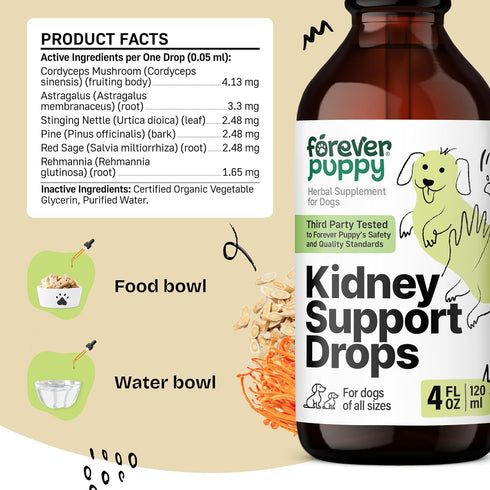 Kidney Support for Dogs, Health Drops with Cordyceps Mushroom & Stinging Nettle Leaf, 4 oz Liquid Supplements