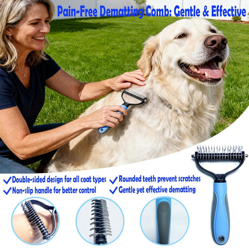 5-in-1 Pet Grooming Kit with Self-Cleaning Slicker Brush for Dogs & Cats, Includes Undercoat Rake, Dematting Comb