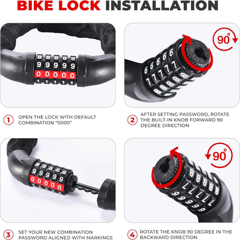 Pro-Bike Tool Bike Locks, 35.4-Inch Heavy Duty Anti Theft Bicycle Lock, 5-Digit Code Keyless Combination, Weatherproof