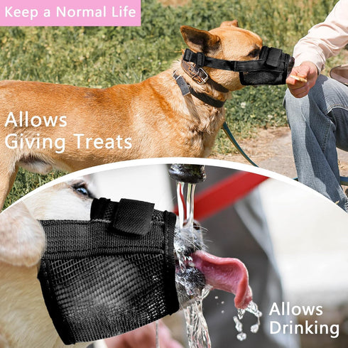 YAODHAOD Nylon Mesh Breathable Dog Mouth Cover, Quick Fit Dog Muzzle with Adjustable Straps to Prevent Biting (M, Black)