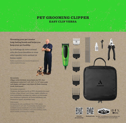 561121 Andis Dr. Pol Easy Clip Versa Clipper Kit - Complete Grooming Solution with Detachable Blades, Attachment Combs