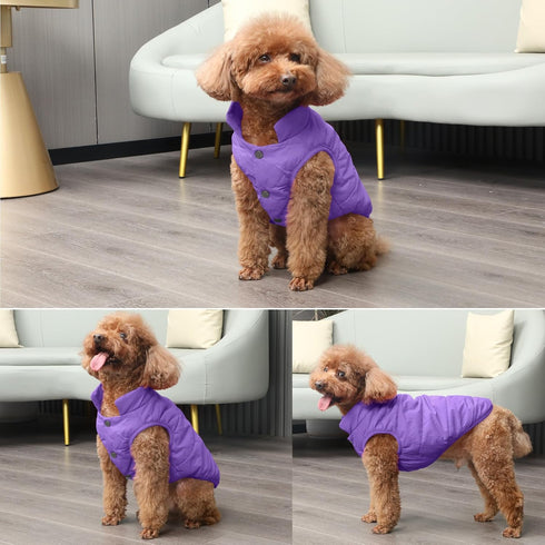 2 Layers Fleece Lined Warm Dog Jacket for Puppy Winter Cold Weather, Soft Windproof Small Dog Coat, Purple S