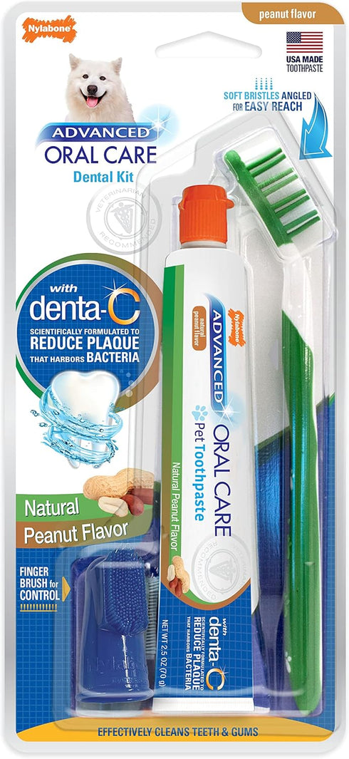 Nylabone Advanced Oral Care Natural Dog Dental Kit, Peanut Flavor, 2.5 oz.
