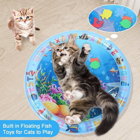 Generic Cat Water Mat, Pet Water Bed with Fish, Thickened Sensory Play Mat for Cats, Leak-Proof Inflatable Cooling