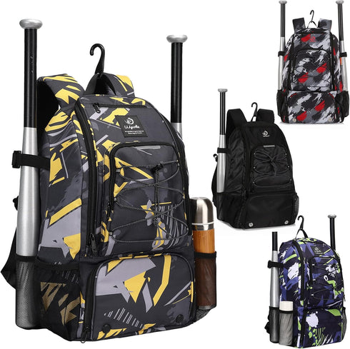 Sports Baseball & Softball Bat Bag for Youth & Adults, Backpack with Shoe Compartment and Fence Hook