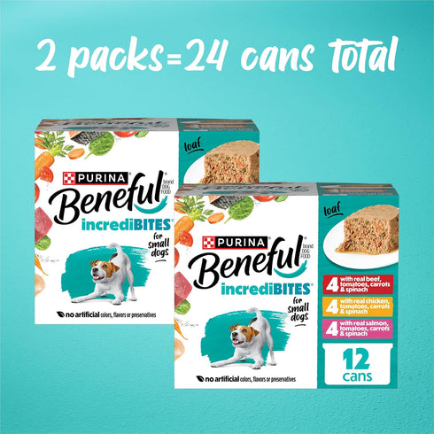 Pack, (2 Packs 12) 3 oz. Purina Beneful Small Breed Wet Dog Food Variety IncrediBites Loaf, Chicken, Beef and Salmon