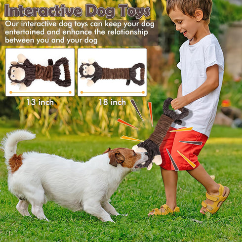 Dog Plush Squeak Toys with Crinkle Paper, Interactive Tug of War Toys for Small, Medium, Large Dogs