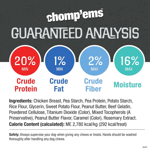 CHOMP 'EMS Chicken & Peanut Butter Hide Free Dog Chews, Rawhide Free, 7", 2 Count
