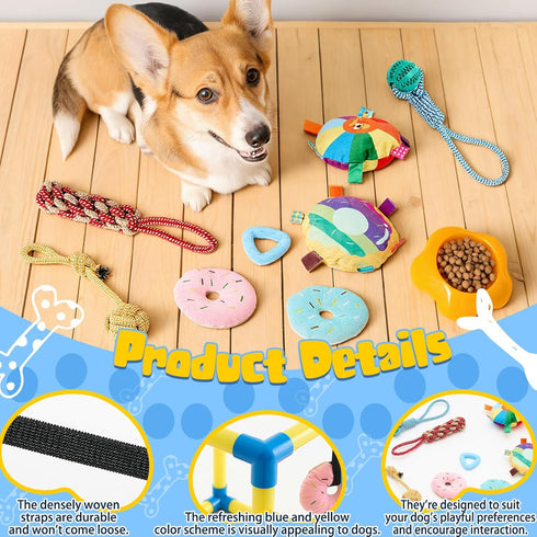 8 16.5 Inch Soulchen Puppy Play Gym with Hanging Toys, Small Dogs Enrichment Interactive Toys Pets Indoor Jungle Gym