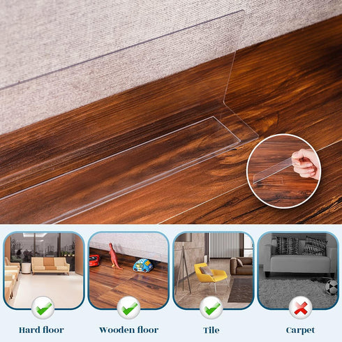 8 Pack Under Couch Blocker for Pets, 16" L x 3.2" H Adjustable Clear Couch Guards, PVC Safety Barrier