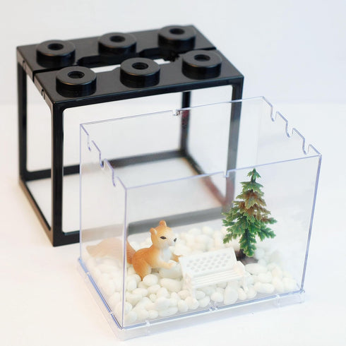 Small Sea Monkey Tank, Stackable Mini Betta Fish Tank Tinny Aquarium Kit with Aquarium Gravel, Moss Ball Tank Shrimp Tank 0.27 Gallon Acrylic Cube Fish Bowl for Shrimp Snails