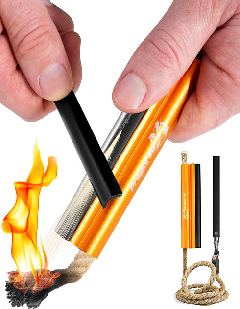 Prepared4X Fire Starter Survival Tool - All-in-One Flint and Steel Kit with 36" Waterproof Tinder Wick Rope