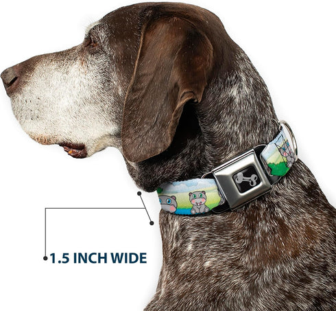 Buckle-Down Hippo Cartoon Dog Collar, Multicolor, 1.5" Wide, Fits 16-23" Neck, Medium