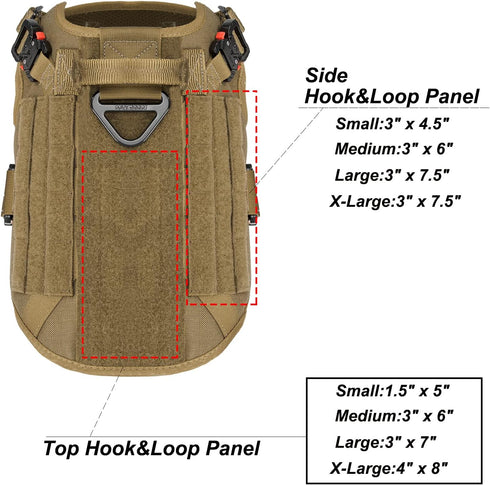 ICEFANG Tactical Dog Harness with 4X Metal Buckle, Working Dog MOLLE K9 Vest, Adjustable No Pulling Harness (M, Brown)