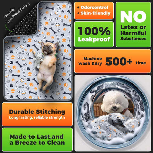 28"x19", 2-Pack Hompet Washable Pee Pads for Dogs, Thick Heavy Absorbency Reusable Pee Pads Prevent Leakage Non-Slip