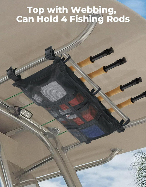 KEMIMOTO T-Top Storage Bag, Waterproof Boat Life Jackets Bag for 4 Fishing Rods with Mesh Pockets