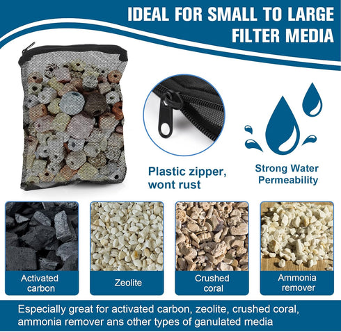 10Pcs Media Bags for Aquarium, Fine Mesh Filter Media Bags with Plastic Zipper for Activated Carbon & Filter Stones