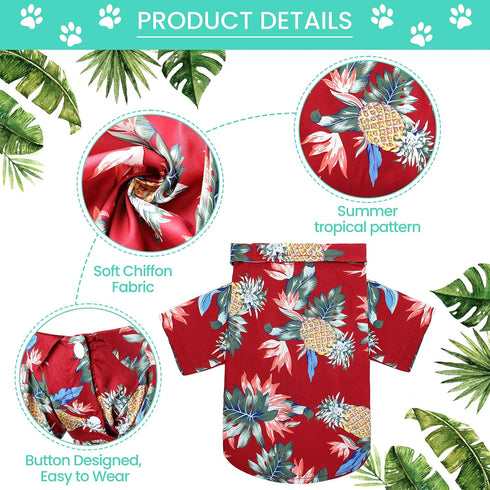 4 Pieces Pet Summer T-Shirts, Hawaii Style Floral Dog Shirt Hawaiian Printed Breathable Cool Clothes for Small Puppy