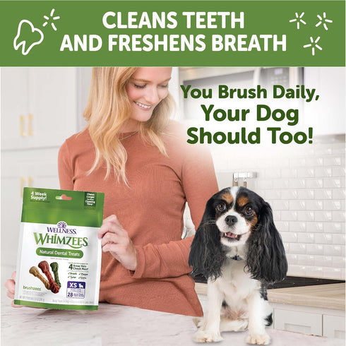 WHIMZEES Wellness Daily Brushzees Dog Dental Treats, Natural Chews, Extra Small Size Stick (28 Count)