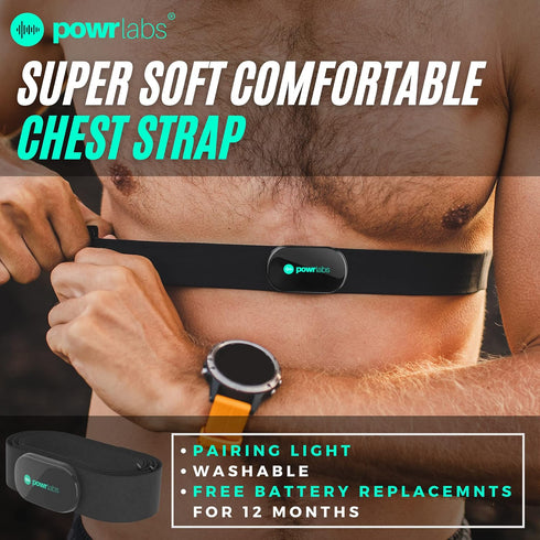 Powr Labs Bluetooth and ANT+ Heart Rate Monitor Chest Strap - Compatible with Polar, Garmin, Peloton