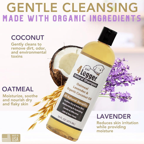 4Legger 16 oz All Natural Organic Oatmeal Dog Shampoo for Itchy Skin with Aloe, Coconut & Lavender Essential Oil