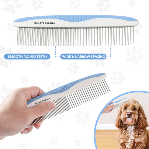 Metal Dog Comb - Grooming Matting Comb, Doodle Brush, Dematting Tools for Dogs, 2 Pack