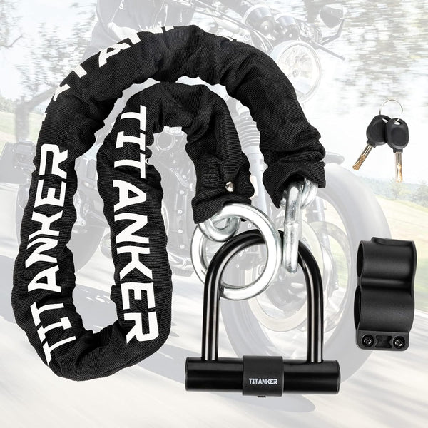 Titanker Heavy Duty Motorcycle Chain Lock with 2 Keys, 14mm Thick U Lock for Bicycles